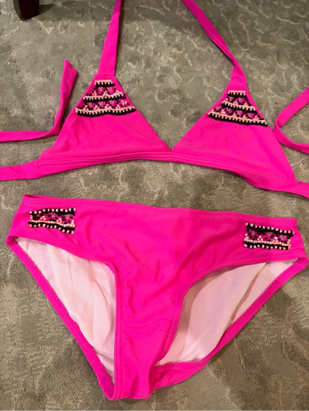 Seafolly Bright Pink Bikini Set with Beaded Detail size 12